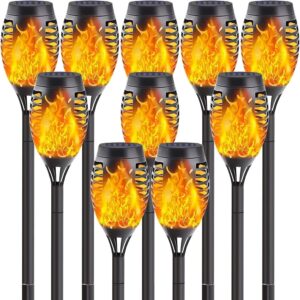 10 Pack Solar Lights Outdoor, Mini Solar Torch Lights with 10 Pack Solar Lights Outdoor, Mini Solar Torch Lights with Flickering Flame for Garden Decor, Waterproof Solar Powered Outdoor Lights Solar Flame Torches for Pathway Patio Yard Porch Outside Decor