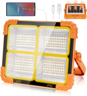 100W LED Construction Spotlight Solar Light Portable, 10000LM 12000mAh Battery 100W LED Construction Spotlight Solar Light Portable, 10000LM 12000mAh Battery Work Light USB Rechargeable Battery, 4 Light Modes, Camping Fox Lamp for Emergency Portable Outdoor, Construction, Garage