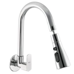 10X Rotatable Brass Kitchen Sink Tap ST-41023 Rotatable Neck Triple Flow, 3 Function Shower Flow/Foam, Anit Splash Wall Mount, Chrome Plate