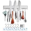 12 Inch Magnetic Knife Holder for Wall with Hooks (6pcs) -Knife Magnetic Strip -Kitchen Utensil Hanger -Magnetic Utensil Holder -Premium 304 Stainless Steel Kitchen Utensil Rack Wall Mount