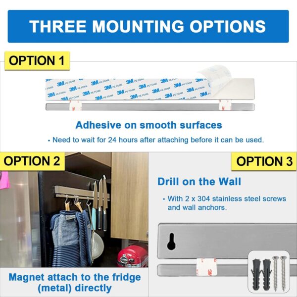 12 Inch Magnetic Knife Holder for Wall with Hooks (6pcs) -Knife Magnetic Strip -Kitchen Utensil Hanger -Magnetic Utensil Holder -Premium 304 Stainless Steel Kitchen Utensil Rack Wall Mount