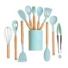 12 Pcs Silicone Cooking Utensils Set with Holder - Heat Resistant Spatula Turner Set, Wooden Spoons, Kitchen Gadgets Tools for Nonstick Cookware (12, Green)