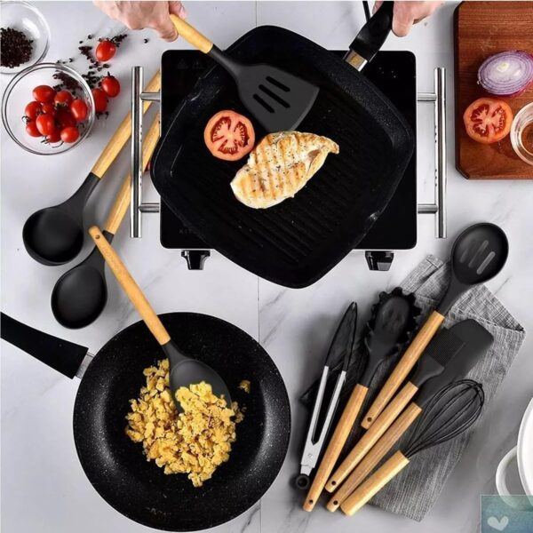 12-Piece Silicone Kitchen Utensil Set with Wooden Handles,Non-Stick, BPA-Free Cooking 12-Piece Silicone Kitchen Utensil Set with Wooden Handles,Non-Stick, BPA-Free Cooking & Baking Tools –Heat Resistant, Flexible, Silicone Cookware Set – Spatulas, Spoons, Whisk & More