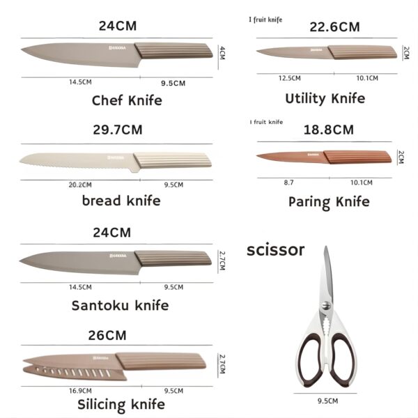 13-Piece-Kitchen-Knife-Set-6-Ceramic-Coated-Knives-with-6-Blade-Guards-Kitchen-Scissors-with-Safety-Cover-Chef-Santoku-Bread-Utility-Paring-Knives-for-Home-Restaurant-Use-Multicolor.jpg 13-Piece Kitchen Knife Set | 6 Ceramic Coated Knives with 6 Blade Guards & Kitchen Scissors with Safety Cover | Chef, Santoku, Bread, Utility & Paring Knives | for Home & Restaurant Use | Multicolor
