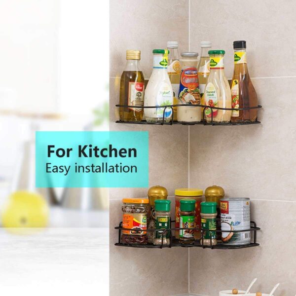 Corner Storage Rack | Adhesive No-Drill Wall Mounted Shelf for Bathroom & Kitchen | Rust-Resistant Organizer for Toiletries Spices & Accessories | Space-Saving Home Decor