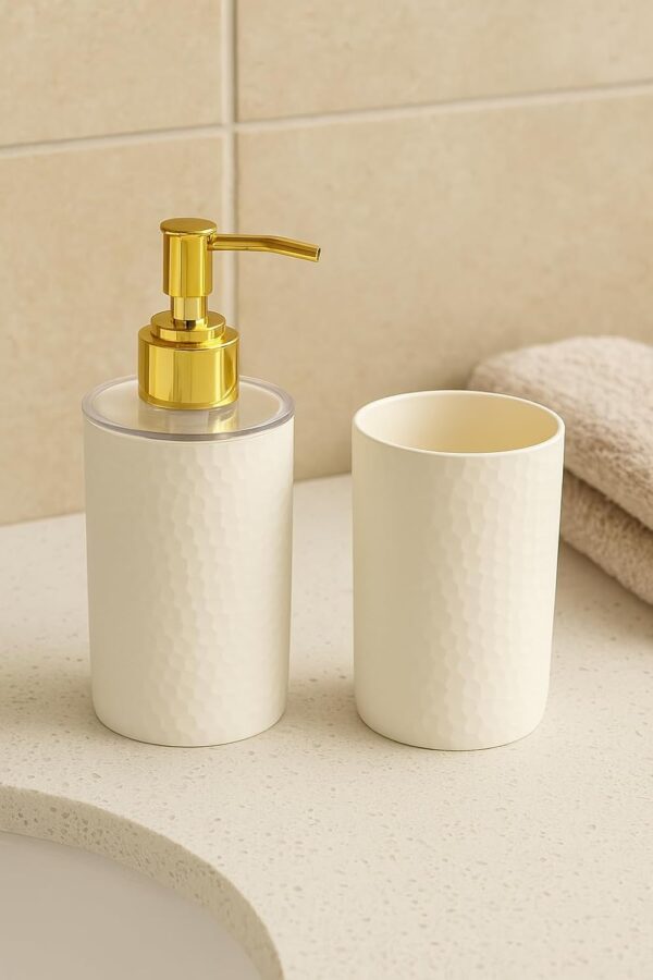 LAGET® Bathroom Accessories Set for Utility and Toothbrush Holder Bathroom Decor | Handwash Liquid Soap Dispenser Pump for Bathroom, Kitchen, Wash Basin, Sink (White)
