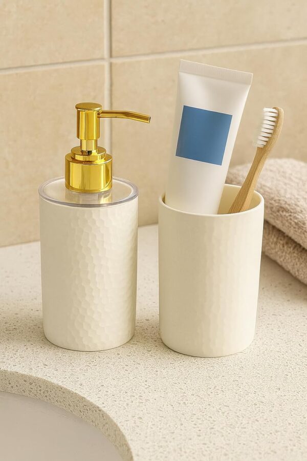 LAGET® Bathroom Accessories Set for Utility and Toothbrush Holder Bathroom Decor | Handwash Liquid Soap Dispenser Pump for Bathroom, Kitchen, Wash Basin, Sink (White)