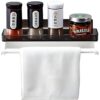Bathroom Shelf Storage Rack with Towel Holder – Self Adhesive Wall Mount Kitchen & Bathroom Organizer, Plastic Storage Shelf for Shampoo, Towels & Accessories | No Drilling (Pack of 1)