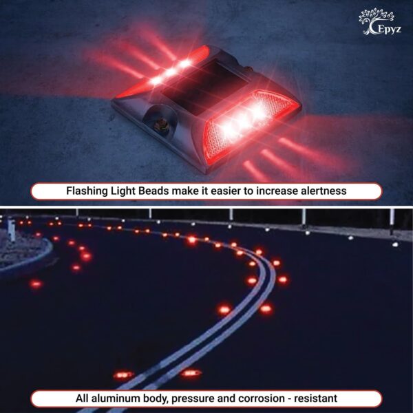 Epyz Solar Road Stud Light Outdoor Waterproof 6 LED Deck Lights for Driveway, Dock, Markers, Step, Staircase, Garden, Ground [ Aluminium Alloy ] [ Pack of 1, Red Flashing ]
