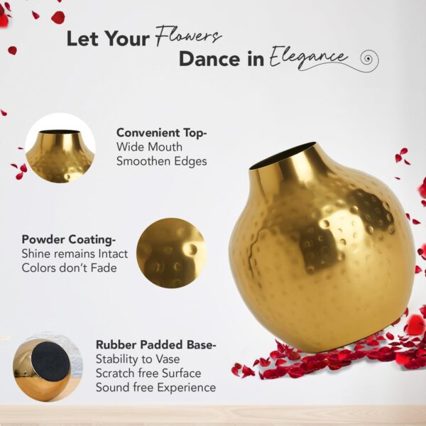 Nostrae by Ekhasa Unbreakable Hammered Metallic Flower Vase for Home Decor | Aesthetic Flower Vase Gift for Living Room | Decorative Metal Vase Gift for Wedding, Housewarming