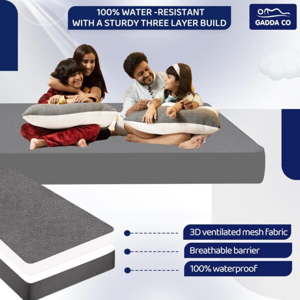 GADDA CO 100% Waterproof Premium Cotton Feel Mattress Protector Double Bed 72x72 Inch|Ultra Soft Breathable & Hypoallergenic Fitted Bed Protector Terry Cover(6x6 feet, Fits Upto 10 Inches, Grey)