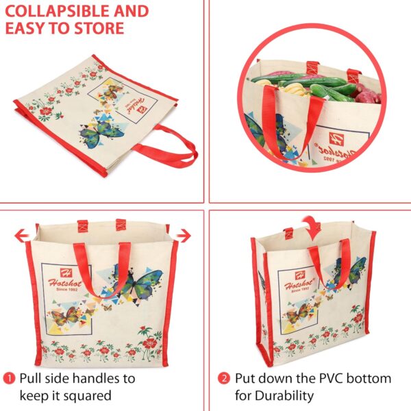 HOT SHOT Hotshot Reusable Medium Heavy Duty Waterproof Shopping Bags - Kitchen Essentials/Grocery Bags with Full Handles (Pack of 1)