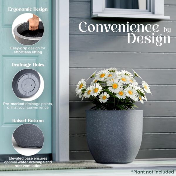 YUCCABE ITALIA FOXB PCUP 17 Inch Pots for Plants Highly Durable Polymers Lightweight Indoor Outdoor Flower Gamla Tree Planter Container Planters for Living Room, Balcony, Garden, Office, Gray