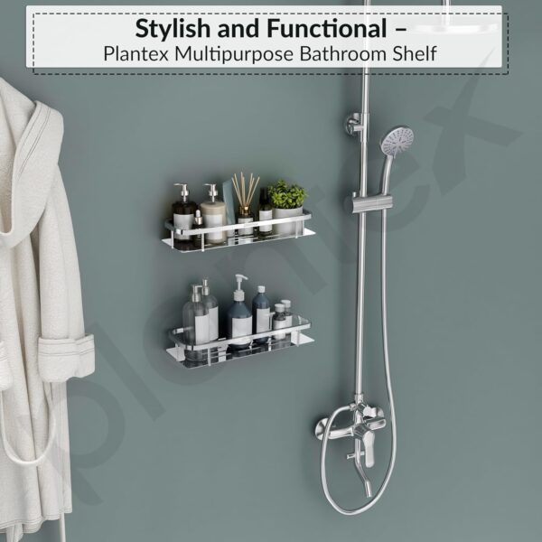 Plantex Stainless Steel 304 Bathroom Shelf for Wall/Bathroom Racks and Shelves/Bathroom Organizer & Accessories/Kitchen Rack/Kitchen Shelves- Pack of 2 (15X5 Inches-Chrome Finish)