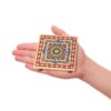Handicrafts Paradise (4 x 4 inch, Set of 2Pc) Intricate Floral Painted Marble Chowki (Multicolour) Idols Statues Pratima, Bajot for God, Home Mandir, Home Décor Showpiece