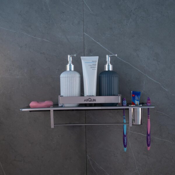 Bathroom Shelf 4 in 1 Bathroom Accessories Set Storage Organizer Wall Mount Shelf 304 Grade Stainless Steel Wall Shelf for Bathroom Multipurpose Shelf/Rack/Towel Hanger Tumbler Holder