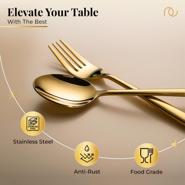 Frenchware Cutlery (Set of 12, Stainless Steel PVD Gold Spoons - 6 and Forks - 6), 100% Food Grade, Non Toxic, Anti-Rust, Dishwasher Safe, Perfect Gifting Set for All Occasions