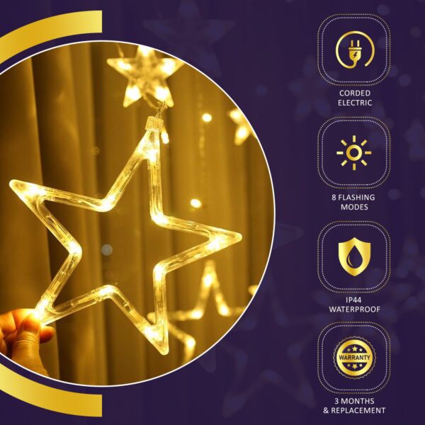 1775057058_Lexton-Star-Curtain-Light-6-Big-Star-6-Small-Star-Light-with-8-Flashing-Modes-12-Stars-Warm-White-for-Indoor-Outdoor-Decorations.jpg Lexton Star Curtain Light | 6 Big Star 6 Small Star Light | with 8 Flashing Modes | 12 Stars | Warm White | for Indoor & Outdoor Decorations