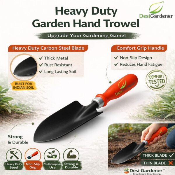 Garden Trowel - 1 PC (Red Handle, Metal Blade) | Gardening Tools for Home Garden | Durable and Sturdy Rust-Free Shovel for Garden | Premium Gardening Accessories