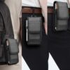 Phone Holster for Men Belt Clip Pouch, for iPhone 14, 14 Pro, 13, 13 Pro, 12 Pro, 12, X, XR, Xs, 11 Pro and More, 6.45" Nylon Cell Phone Holster Mobile Card Holder Case (L, Black)