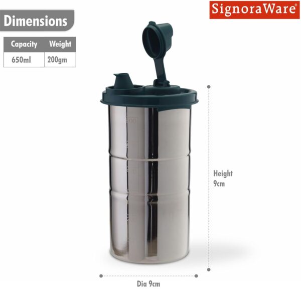 SignoraWare Easy Flow Stainless Steel Oil Dispenser | Airtight Lid | Food grade & Pourer Drizzler | Easy to Clean | Best for Essential Oils & Grilling | Best for Home Use (650ml | Forest Green)