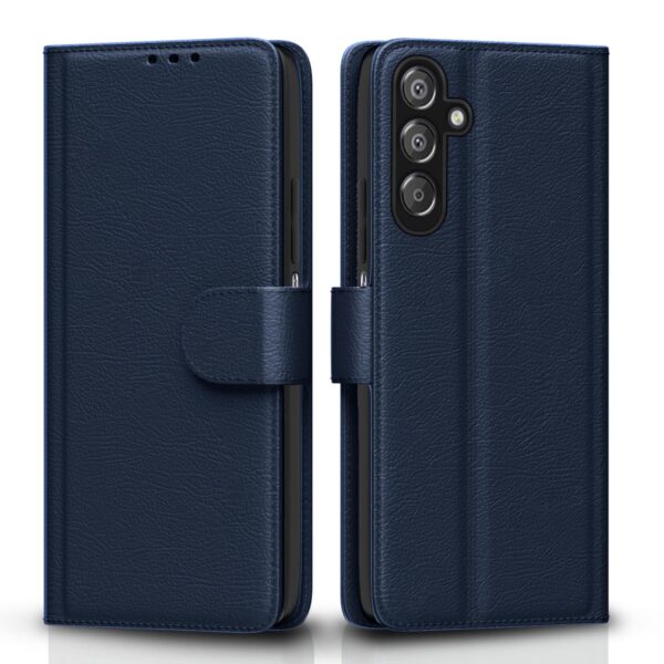 Pikkme Flip Cover Leather Finish | Inside TPU with Card Pikkme Flip Cover Leather Finish | Inside TPU with Card Pockets | Wallet Stand and Shock Proof | Complete Protection Flip Case for Samsung Galaxy F15 5G / M15 5G / M15 Prime 5G(Blue)
