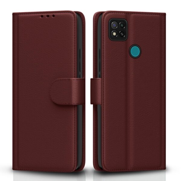 Pikkme Flip Cover Leather Finish | Inside TPU with Card Pikkme Flip Cover Leather Finish | Inside TPU with Card Pockets | Wallet Stand and Shock Proof | Complete Protection Flip Case for Redmi 10A/10A Sport/Redmi 9/Redmi 9 Activ/9C/Poco C31(Brown)