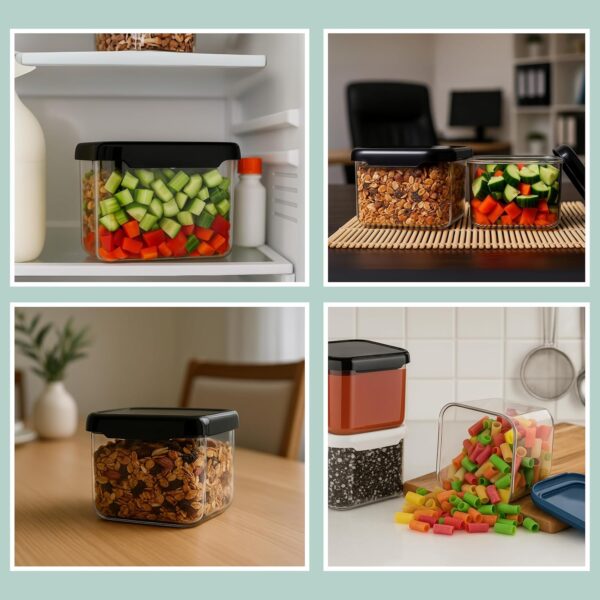 Clazkit Air Tight Modular Containers Storage Set For Kitchen, Pantry Organization, Bpa-Free, Dishwasher Safe (Pack Of 6, Black, 500 ml, Plastic)