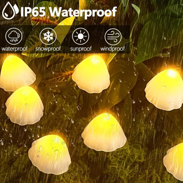 OZS 2PK 32LED 42FT Mushroom Solar Lights Outdoor Waterproof, LED Solar String Lights with 8 Lighting Modes, Garden Decor for Outside, Pathway Light for Fence, Patio, Yard (Warm White)