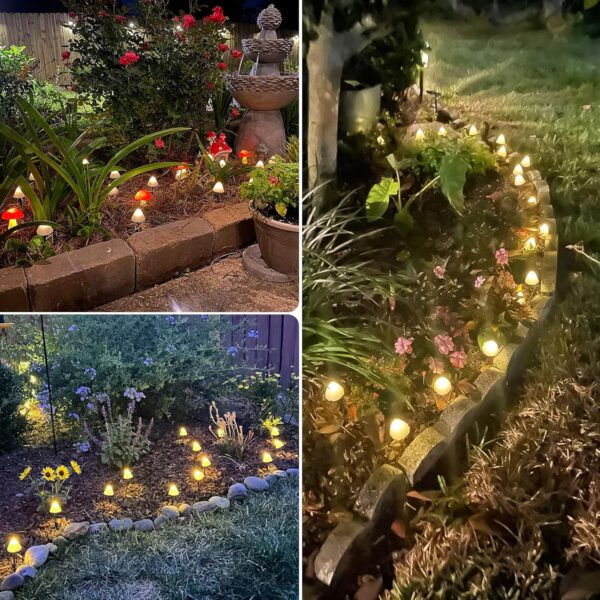 OZS 2PK 32LED 42FT Mushroom Solar Lights Outdoor Waterproof, LED Solar String Lights with 8 Lighting Modes, Garden Decor for Outside, Pathway Light for Fence, Patio, Yard (Warm White)