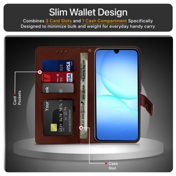 WOW IMAGINE Shock Proof Flip Cover Back Case Cover for Samsung Galaxy M17 5G | A17 5G | F17 5G (Flexible | Leather Finish | Card Pockets Wallet & Stand | Brown)
