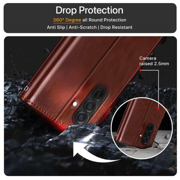 WOW IMAGINE Shock Proof Flip Cover Back Case Cover for Samsung Galaxy M17 5G | A17 5G | F17 5G (Flexible | Leather Finish | Card Pockets Wallet & Stand | Brown)