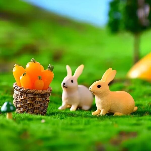 ascension Set of 4 Bunny Figurine Resin Running Rabbit Figurine Rabbit Doll for Home Fairy Garden Dollhouse Decoration Animals Miniature Crafts for Kids Gifts