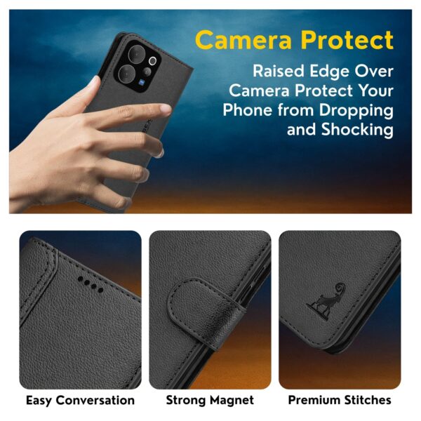 AIBEX ® Compatible for Vivo T5X 5G / Vivo Y51 Pro 5G / iQOO Z11X 5G Flip Cover Leather Finish | Inside TPU with Card Pockets | Wallet Stand | Complete Protection Flip Case Black