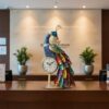 Metal Peacock Showpiece with Table Clock | Decorative Iron Peacock Table Decor with Analog Clock | Desk Accent for Living Room | Traditional Home Decoration Item for Gift Option