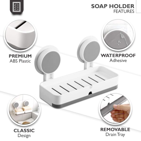 Soap Holder for Bathroom - Non-Drill Wall Mount Magic Sticker Self Adhesive Soap Stand for Bathroom with Removable Drain Tray - [NR-1335]