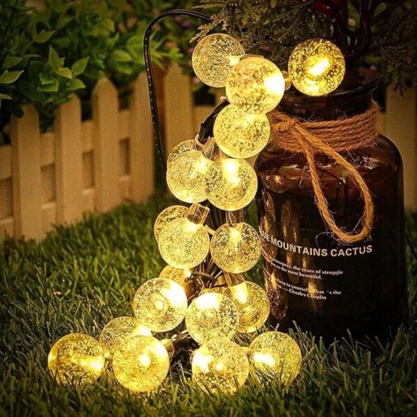 Solar String Lights Outdoor, 20 LED Crystal Ball Lights, Waterproof Decorative Lighting for Garden, Patio, Lawn, Home, Indoor/Outdoor Party, Holiday Decor – Warm Yellow