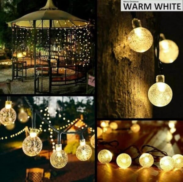 Solar String Lights Outdoor, 20 LED Crystal Ball Lights, Waterproof Decorative Lighting for Garden, Patio, Lawn, Home, Indoor/Outdoor Party, Holiday Decor – Warm Yellow