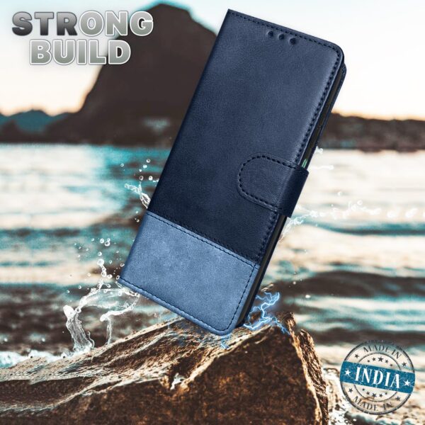 Pikkme Samsung Galaxy F15 5G Flip Cover | Dual-Tone PU Leather Finish | Wallet Style & Stand | Magnetic Flip Case for Samsung Galaxy F15 5G (Navy & Light Blue)