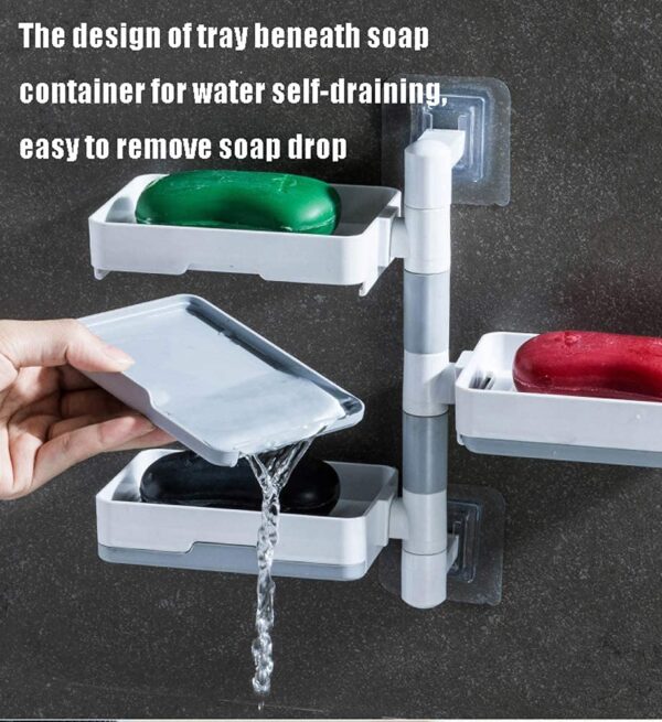 Zollyss Super Powerful Self-Adhesive 3 Layer Soap Dish Holder For Bathroom Shower And Kitchen Wall Mounted Rotatable Soap Holder Saver Box Storage(Metal;Acrylic;Stone, Off-White)
