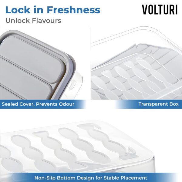 VOLTURI Fridge Storage Containers (Pack of 6), Fridge Organiser Storage Boxes with Lids, Stackable Organizer, Kitchen Accessories Items for Home Keep Fruits, Vegetables Fresher, 1200 ML