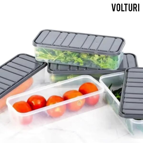 VOLTURI Fridge Storage Containers (Pack of 6), Fridge Organiser Storage Boxes with Lids, Stackable Organizer, Kitchen Accessories Items for Home Keep Fruits, Vegetables Fresher, 1200 ML