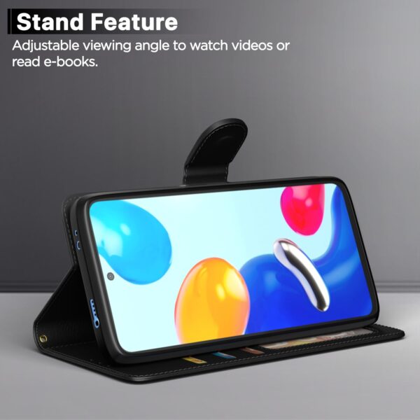Pikkme Flip Cover Leather Finish | Inside TPU with Card Pockets | Wallet Stand and Shock Proof | Complete Protection Flip Case for Redmi Note 11 / Note 11s (Black)