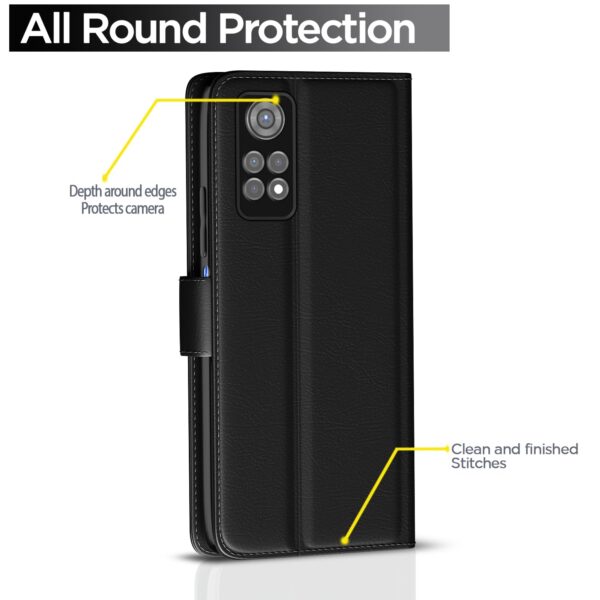 Pikkme Flip Cover Leather Finish | Inside TPU with Card Pockets | Wallet Stand and Shock Proof | Complete Protection Flip Case for Redmi Note 11 / Note 11s (Black)