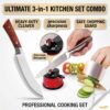 ABSTER 3 in 1 Kitchen Knife Set with Finger Guard & Suction Knife Sharpener | Stainless Steel Chef Knife Combo for Cutting Vegetables, Fruits & Meat | Safe & Durable Kitchen Tools