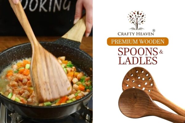 Sheesham Wooden Utensil Set, Turner, Ladle and Spatuala | Wooden Spoon Set | Kitchen Utensils Frying, Serving, Ladles, Dosa, Chapati and Rice Cooking Set of 7