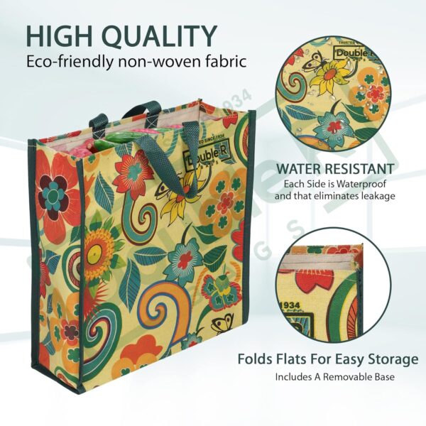 DOUBLE R BAGS Reusable Multi-Purpose Shopping Bags with Handles for Grocery, Vegetables & Kitchen Essentials | Tote Bag (Pack of 2, Flower Print, Multicolor, 35.6X35.6X12.7 cm, 1 Compartment)