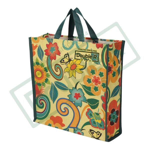 DOUBLE R BAGS Reusable Multi-Purpose Shopping Bags with Handles for Grocery, Vegetables & Kitchen Essentials | Tote Bag (Pack of 2, Flower Print, Multicolor, 35.6X35.6X12.7 cm, 1 Compartment)