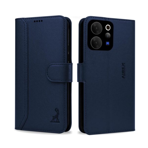 AIBEX ® Compatible for Vivo T5X 5G / Vivo Y51 AIBEX ® Compatible for Vivo T5X 5G / Vivo Y51 Pro 5G / iQOO Z11X 5G Flip Cover Leather Finish | Inside TPU with Card Pockets | Wallet Stand | Complete Protection Flip Case Blue