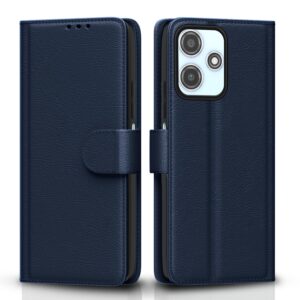 Pikkme Flip Cover Leather Finish | Inside TPU with Card Pockets | Wallet Stand and Shock Proof | Complete Protection Flip Case for Redmi 12 5G / Poco M6 Pro 5G(Blue)